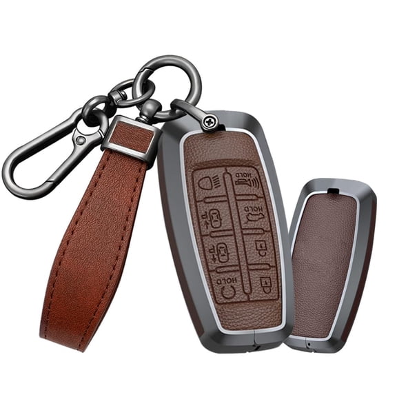 For Genesis leather Key Fob Cover Metal Key Case Shell for G80 GV80 GV70 G90 8 Buttons Car Accessories Protector Metal Keychain