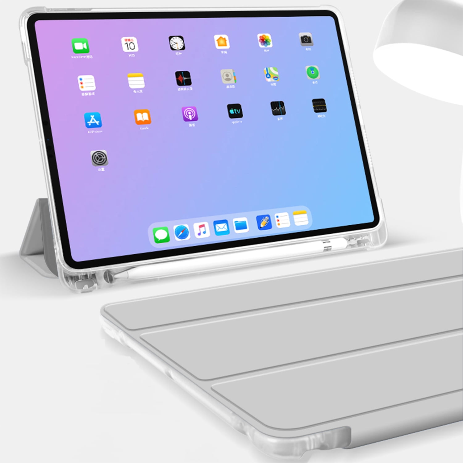 iPad 9th 2021 8th 2020 7th 2019 Gen [iPad 9 iPad 8 iPad 7 ] 10.2 Inch A2602 A2270 A2197 MK663LL/A MK673LL/A MYN62LL/A MW6Y2LL/A Clear Back TPU Silicone Back Printed Case Pencil Holder - Gray