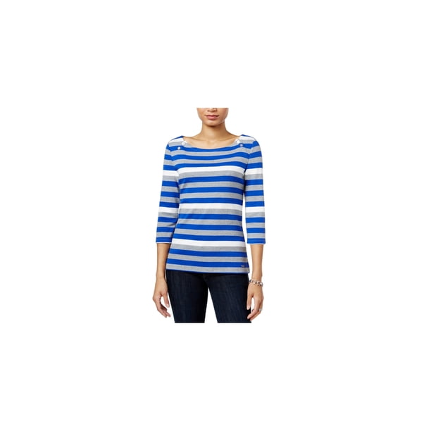 Tommy Hilfiger Ansley Boat-Neck Graphic Camiseta para Mujer, Gris, X-Large Tommy Hilfiger Camiseta gráfica