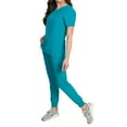 thumbnail image 2 of Medgear Fleur Women's Stretch Scrub Set with Zip Pocket Top and Jogger Pants, Teal, Small, 2 of 4