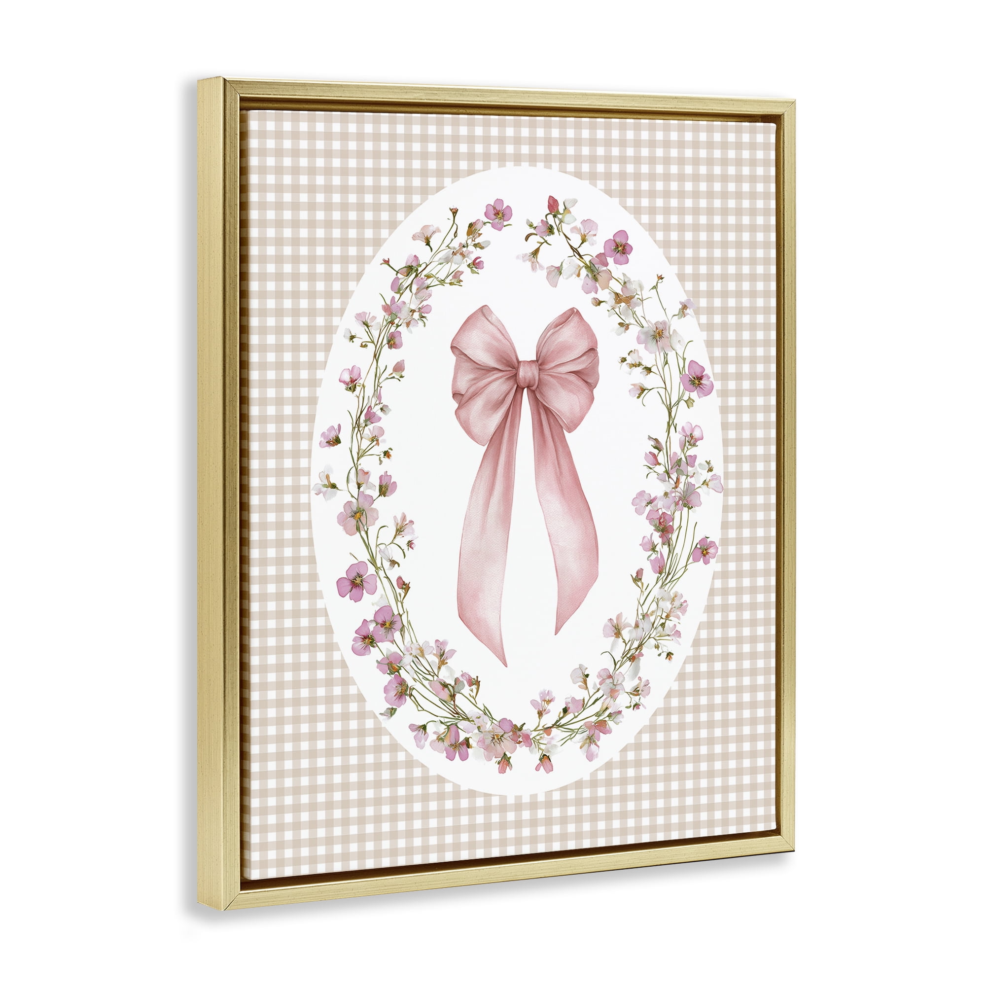 Stupell Industries Feminine Gingham Bow Gold Framed Floater Canvas Wall Art, design by Christine Simpson Art