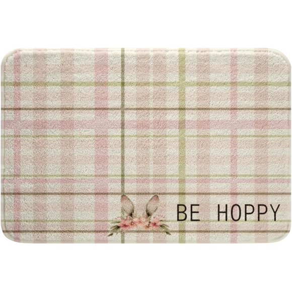 Tapis de Salle de Bain jejeloiu Lapin de Pâques 16"x24 Pouces, Tapis de Bain à Carreaux Buffalo, Accessoires de Salle de Bain Be Hoppy, Microfibre Douce, Paillassons de Sol