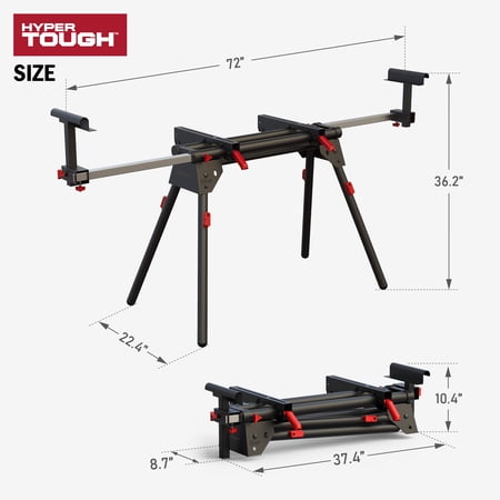 HYPER TOUGH HYPER STACK HEAVY DUTY 500-LB MITER SAW STAND, SUPPORTS 10′ BOARDS
