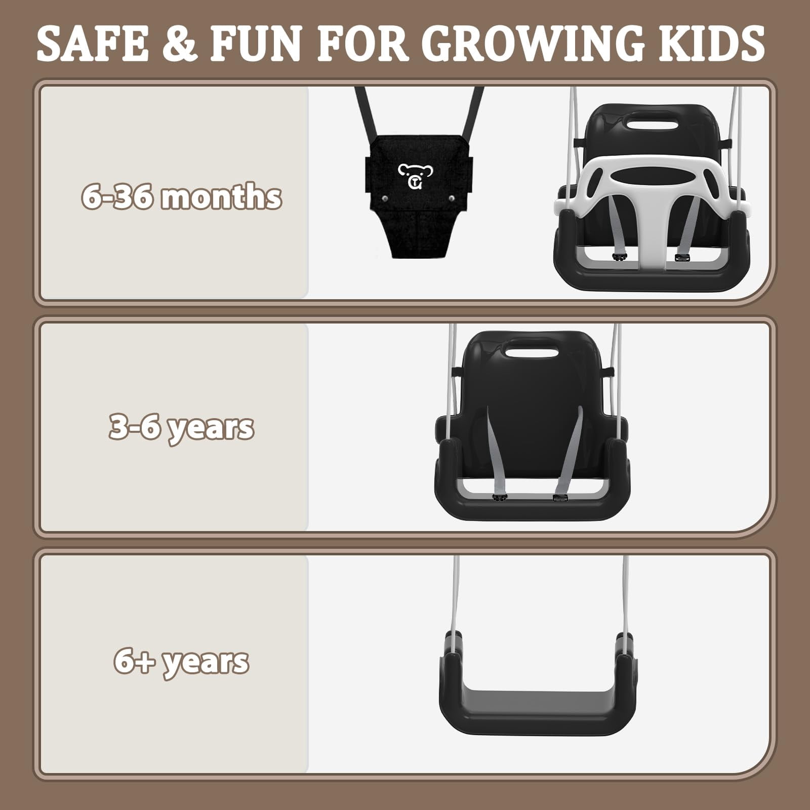 G TALECO GEAR 2 in 1 Baby Jumpers and Bouncers, Swing Sets for Backyard, Foldable Toddler Swing with Soft Cushion, Blcak