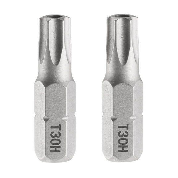 Uxcell 2pcs T30H Torx Screwdriver Bit 1/4" Hex Shank 25mm/1" Length Magnetic Star 6 Point Head Hex Bits S2 Steel Screw Driver Bit with Hole