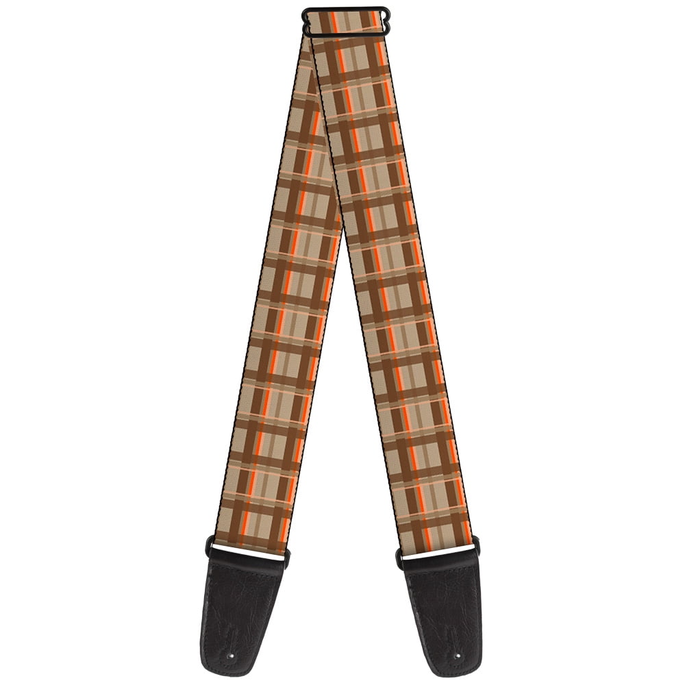 Buckle-Down Guitar Strap, Plaid Tan Shades Orange, 2 Inches Wide