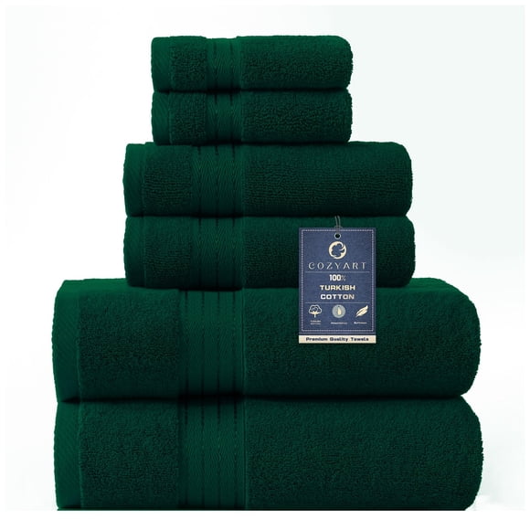 Juego de toallas de baño COZYART, algodón turco verde oscuro, 650 g/m², 6 unidades