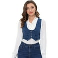 thumbnail image 1 of INSPIRE CHIC Women's Denim Button Up Vintage Sleeveless Jean Crop Racerback Vest Mid-Blue XS, 1 of 5