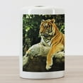 thumbnail image 3 of Tiger Ceramic Toothbrush Holder, Resting Feline in the Forest on a Large Rock Sublime Carnivore Beast Nature, Decorative Versatile Countertop for Bathroom, 4.5" X 2.7", Multicolor, 3 of 4