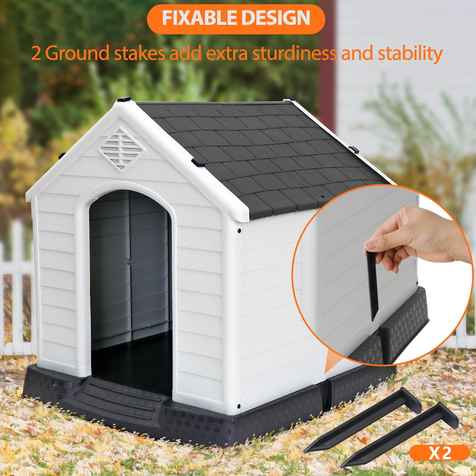 32 Inch Large Plastic Dog House, Dog Kennel Outdoor Waterproof Doghouse Casas para Perros, Puppy Shelter Elevated Floor and Air Vents Igloo Dog House, for Small Medium Large Dogs Outdoor Indoor, Grey
