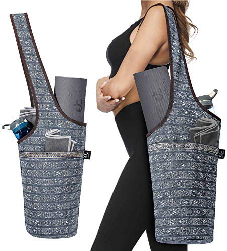 Durable Canvas Gym Yoga Mat Bag Tote Sling Carrier With Side/Zipper Pockets 