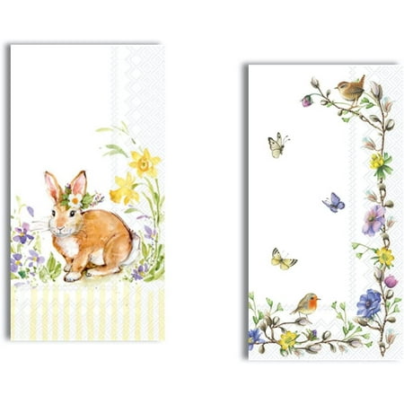 Easter Guest Towels 32 Paper Guest Towels/Napkins 8.5 in x 4.5 in., Paper Hand Towels, 3-ply | Bunny and Flowers Hand Towels, Lilac Spring Flower Napkins
