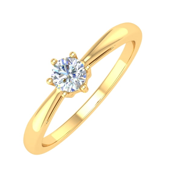 1/5 Carat 6-Prong Set Diamond Solitaire Engagement Ring Band in 14K Yellow Gold (Ring Size 8.25)