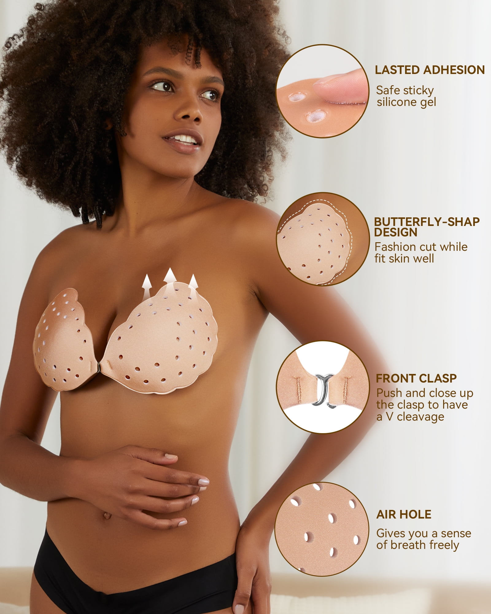 Niidor Reusable Strapless Push-up Invisible Adhesive Bra for