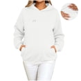 thumbnail image 3 of Axdhxbd Women's Maternity Hoodie Loose Comfy Long Sleeve Front Zip Pullover Tops Solid Color Nursing Hooded Sweatshirt Casual Daily Hoodies with Pockets White L, 3 of 9