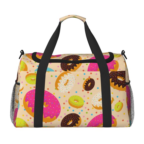 Fotbe Donuts Pattern Large Women Travel Duffle Bag - Carry on Overnight Bag Weekend Travel Duffel Tote Bag Yoga Gym Bag