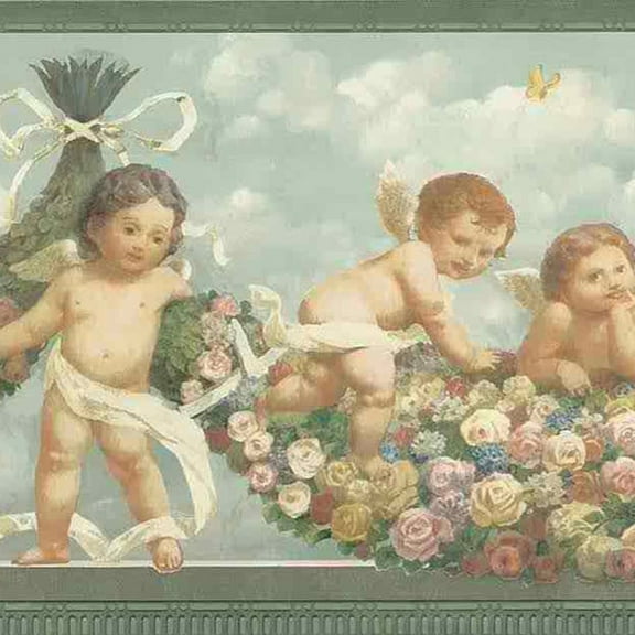 Concord Wallcoverings Wallpaper Border Faded Angels, Prepasted, Colors Blue Beige White, Size 9 Inches by 15 Feet VS104363