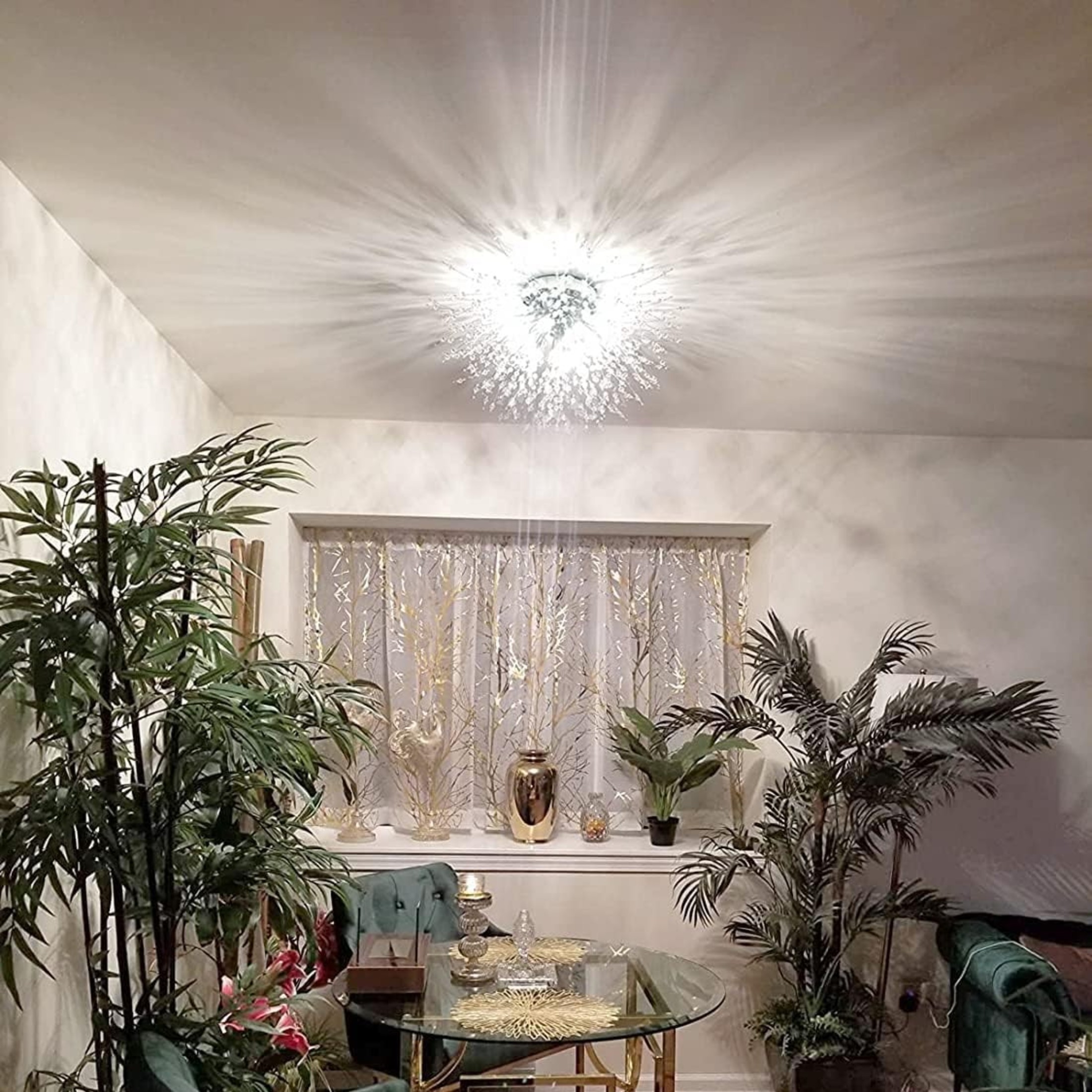 Noble House 19.7" Crystal Sputnik Flush Mount, Chrome Stainless Steel Light Fixtures, G9 Dimmable Ceiling Light, Silver