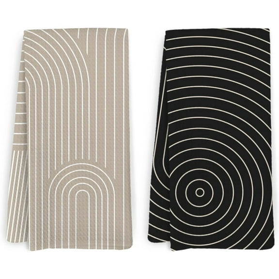 Black Neutral Abstract Kitchen Towels and Dishcloths Set of 2, Mid Century Modern Dish Towels, Boho Minimalist Decorative Hand Tea Towel for Bathroom Kitchen, 16x24 Inches