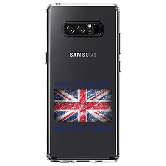 DistinctInk Clear Shockproof Hybrid Case for Samsung Galaxy Note 8 - TPU Bumper Acrylic Back Tempered Glass Screen Protector - Happy Treason Day Ungrateful Colonials