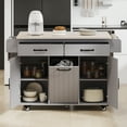 thumbnail image 2 of Velmero Kitchen Island with Till Out Trash Cabinet, Rolling Kitchen island with Storage Drop Leaf, Spice Rack, Towel Rack and Drawers, Kitchen Cart with Adjustable Shelf for Kitchen Dining, 2 of 22