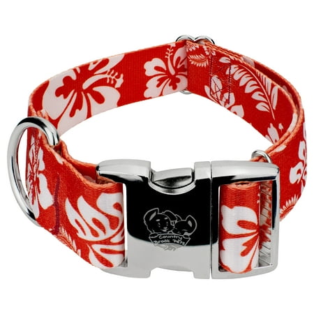 country brook design 1 1/2 inch premium red hawaiian dog collar