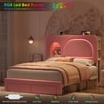 thumbnail image 2 of Hiphuta Queen Size Bed Frame with RGB LED and Power Outlets, Velvet Upholstered Platform Bed with Drawers and Side Storage, Pink, 2 of 7