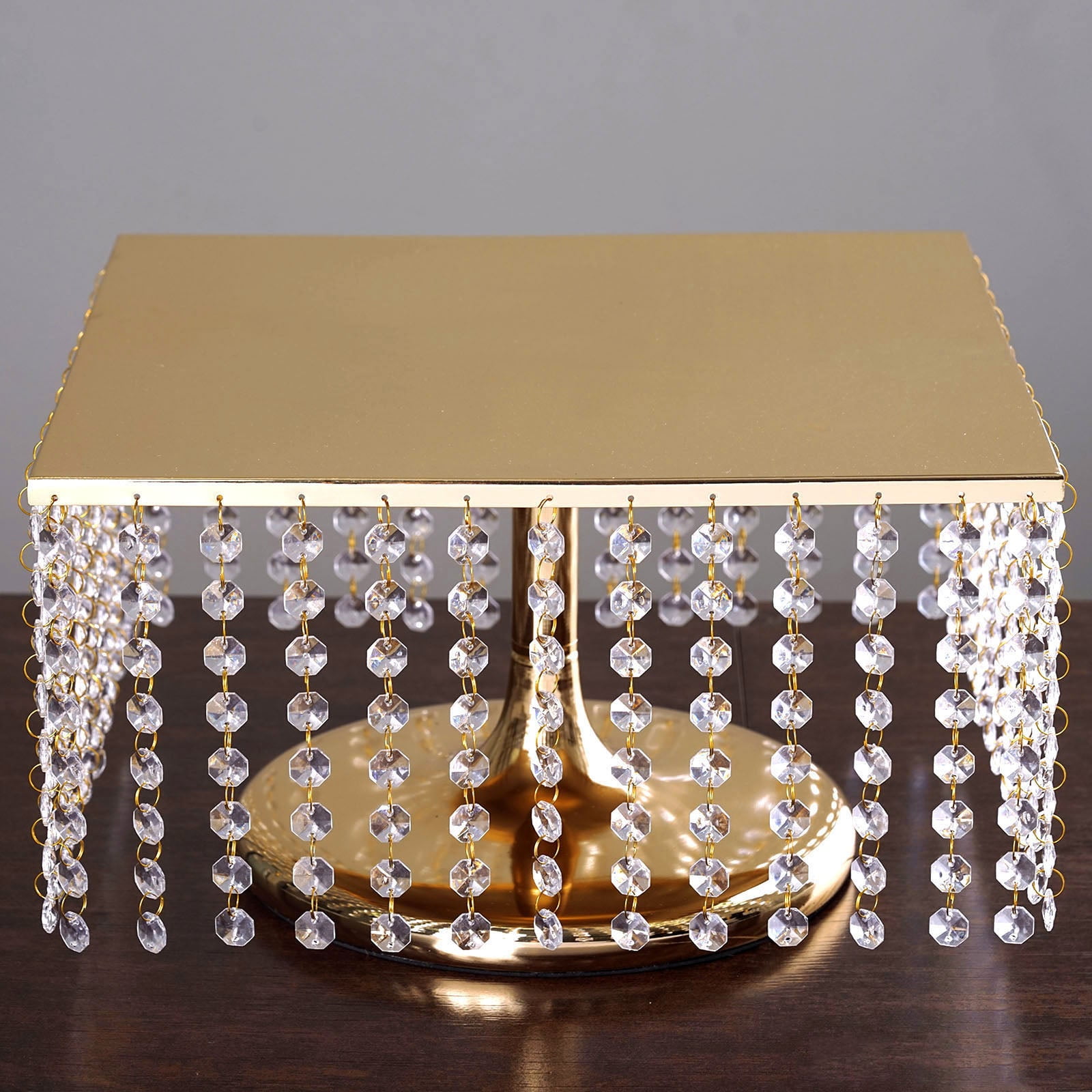 16" Bejeweled Gold Square Crystal Beaded Wedding Birthday Party Cake Stand 