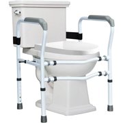 Toilet Safety Rail, Free Standing Safety Assist Frame W/ 360°Rotatable Clip, Adjustable Height & Width Toilet Armrest, for Disable Elderly, 300 LBS Weight Capacity