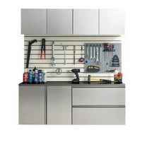 Osy 5pc Wall Mounted Garage Utility Cabinets, Drawers and Doors, Gray