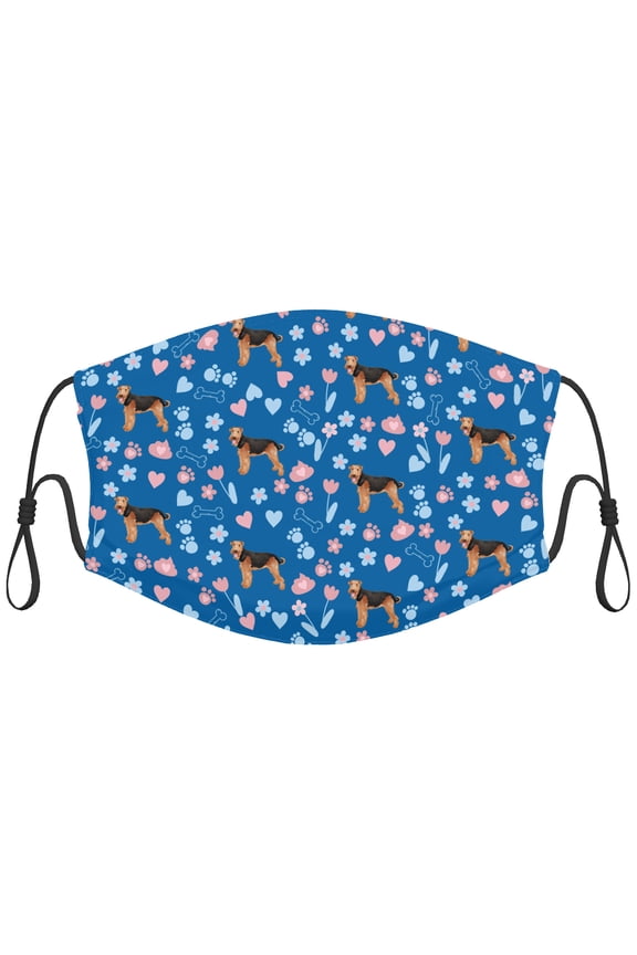 Cute Airedale Terrier Dog Graphic Printed Cloth Face Masks Reusable Washable Adjustable for Adults (10 PCS)