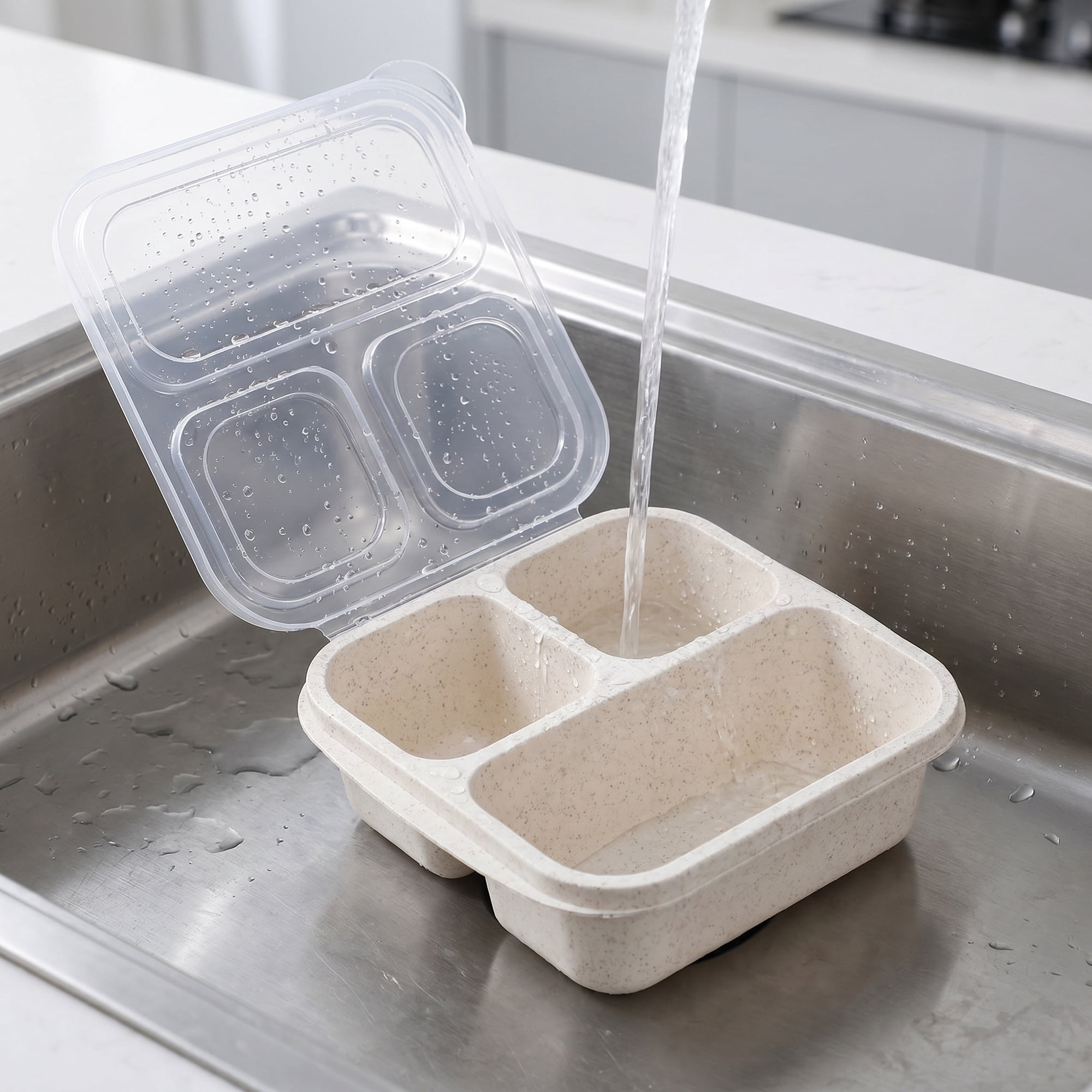 Unique Bargains Wheat Straw Leak-Proof Meal Lunch Bento Box for Work Travel Beige
