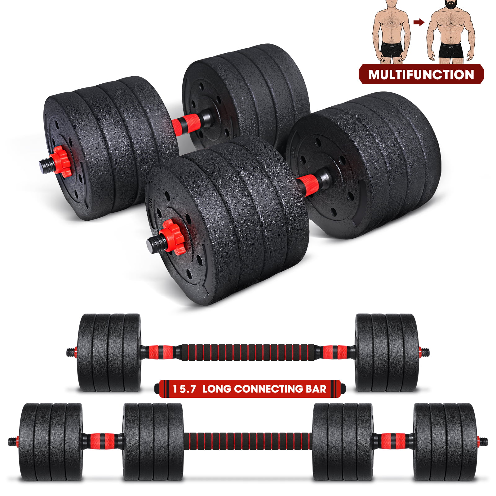 Solid Steel Weights Dumbbells Barbell Set with Connecting Rod for Home Fitness MOVTOTOP Dumbbells Set 66.14 LBS Adjustable Dumbbells Set for Women and Men