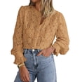 thumbnail image 1 of Blusa de Encaje para Mujer PRETTYGARDEN Manga Larga Caqui Talle S, 1 of 8