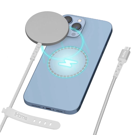 iHome 10W Magnetic Wireless Charger, 6ft Durastrain Cable, MagSafe Compatible for iPhone 12/13