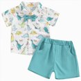 thumbnail image 3 of Kaprioy Boys Summer Outfits Short Sleeve Dinosaur Print Bow Tie Button Up Shirt Top Shorts 2Pcs Toddler Baby Boy Summer Clothes, 3 of 7