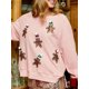thumbnail image 4 of Sudadera con lentejuelas de hombre de jengibre de Navidad para mujer, sudadera con cuello redondo con pompones y color rosa para mujer, Año Nuevo 2024, 4 of 5