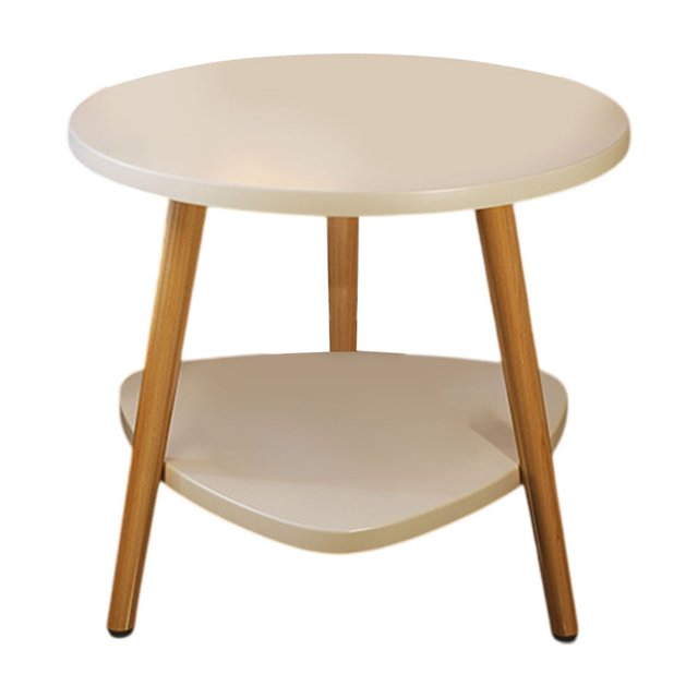 White White Round Side Table With Two Tier Storage Compact Coffee Table For Small Spaces Living Room Bedroom #66w77