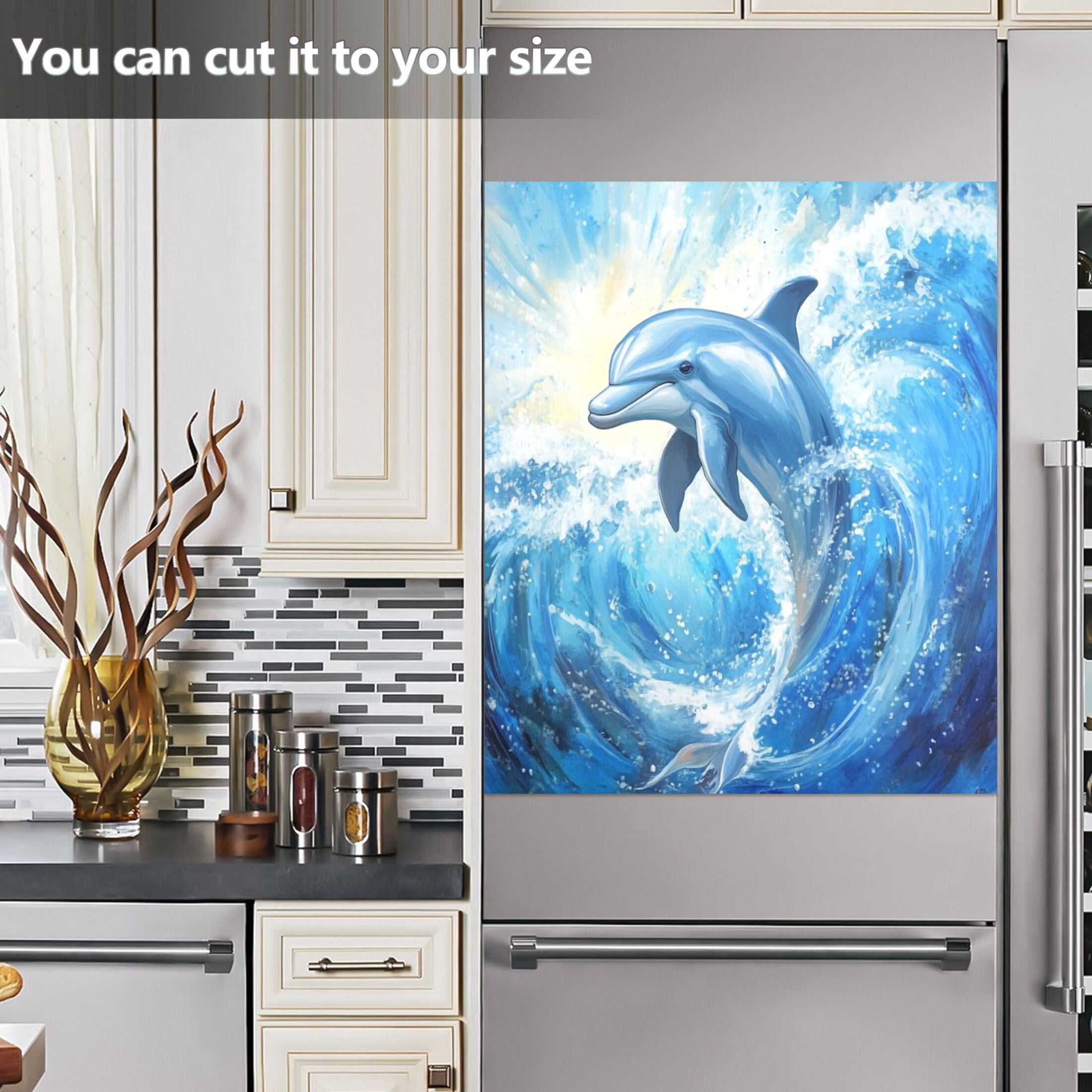 Dishwasher Magnetic Sticker 23x26 Inch Refrigerator Magnetic Sticker Washing Machine Magnetic Sticker Kitchen Panel Magnetic Sticker Home Decor Blue Beautiful Dolphin