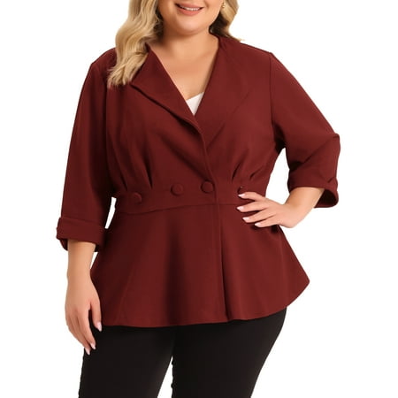 MODA NOVA Juniors Plus Size Curve 3/4 Sleeve Peplum Bomber Work Blazer