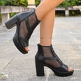 thumbnail image 4 of Rokment Mesh Dressy Boots Platform High Heels Sandals for Women Ladies Sexy See Through Peep Toe Chunky Block Heeled Dress Shoes Spring Summer Fall Black Size 6, 4 of 7