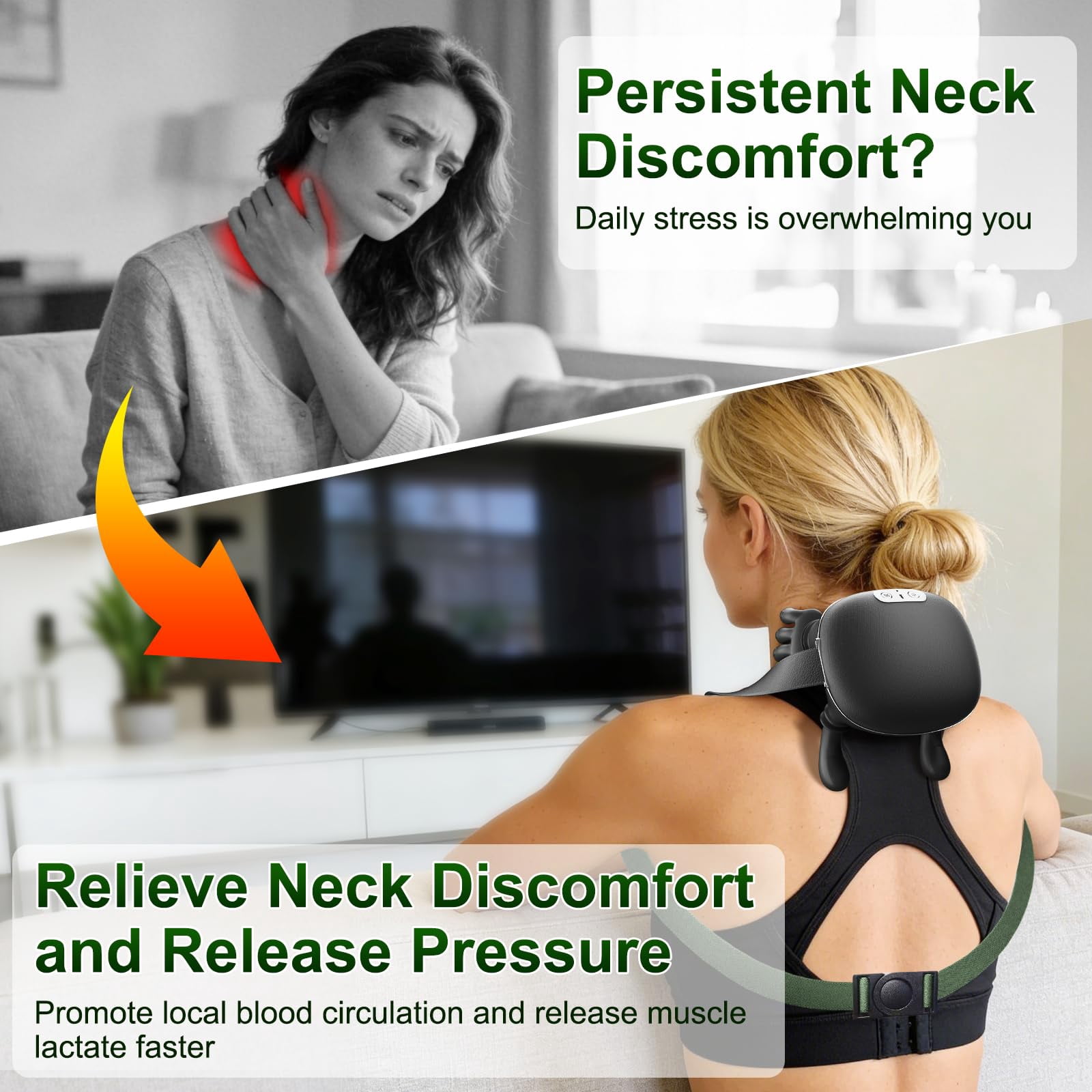 Bionic Finger Deep Tissue Neck Massager for Pain Relief – Cordless Portable Shiatsu Shoulder Massager with Heat & Compression for Home Office Car Travel