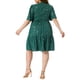thumbnail image 4 of Vestidos de verano para mujeres de tallas grandes Agnes Orinda, vestido de fiesta corto con cuello cuadrado, mangas rizadas y brillo metálico en capas, 1X verde, 4 of 7