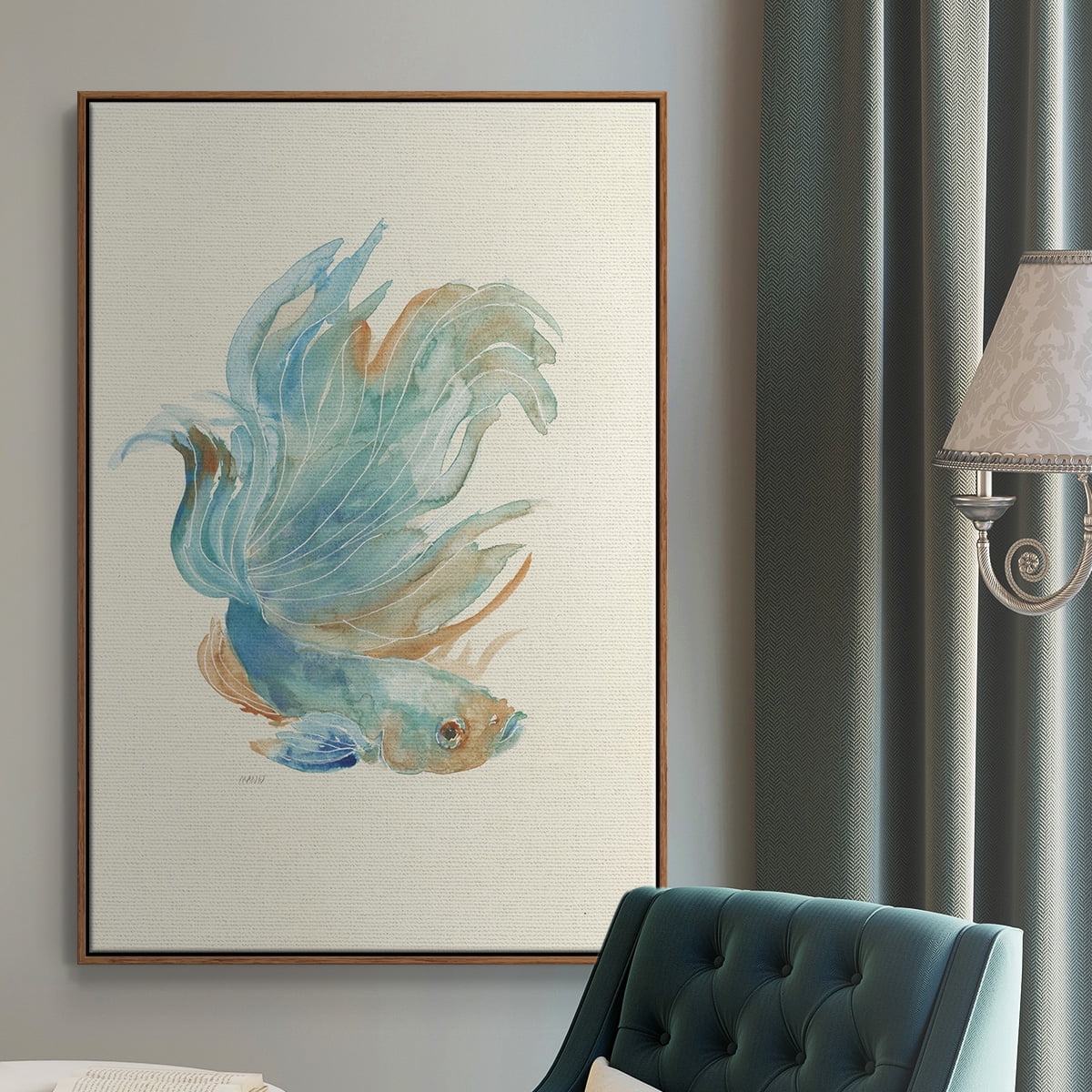 Betta I Framed Premium Gallery Wrapped Canvas - Ready to Hang - 17 x 25 - Walnut Floating Frame