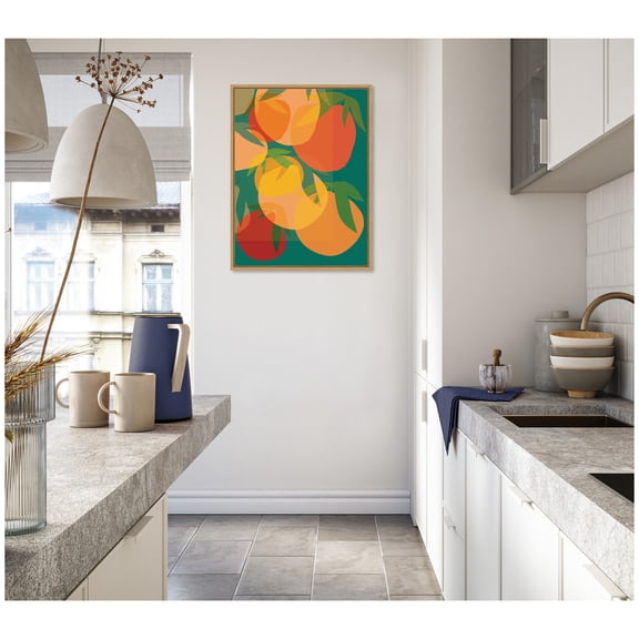 Kate and Laurel Framed Canvas Wall Art Print Spring Citrus 2 by Alicia Bock, 23 x 30 Sylvie Natural Frame, Modern Contemporary, Abstract Art for Wall Decor