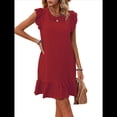 thumbnail image 1 of Vestidos de Verano para Mujer, Cuello Redondo, Corta, Dobladillo con Volantes, Vestido Mini Informal, Rojo, Talla M, 1 of 7