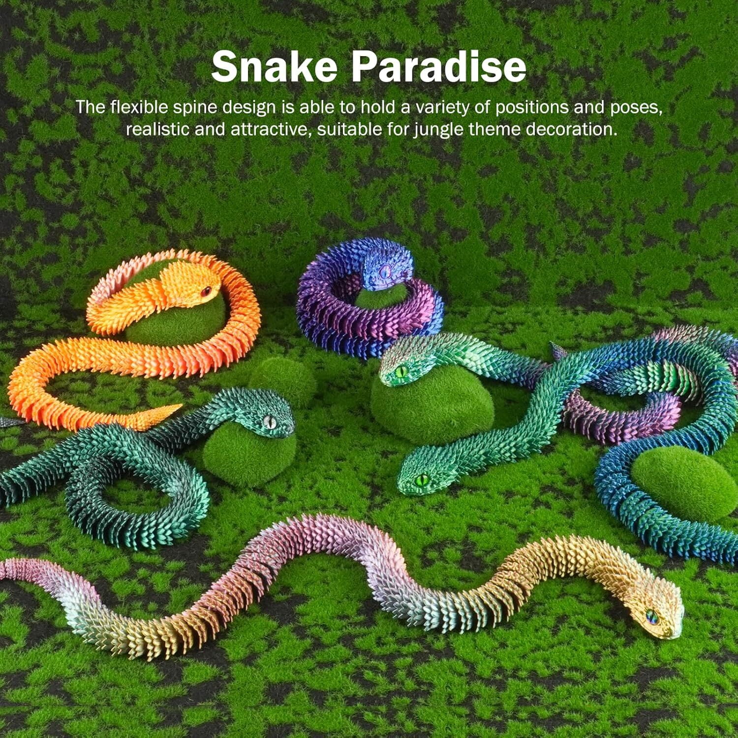3D Printed Flexible Joint Snake Toy – 12-Inch Rainbow Night Light Animal Figure For Desk, Home Office, Or Fish Tank Decor