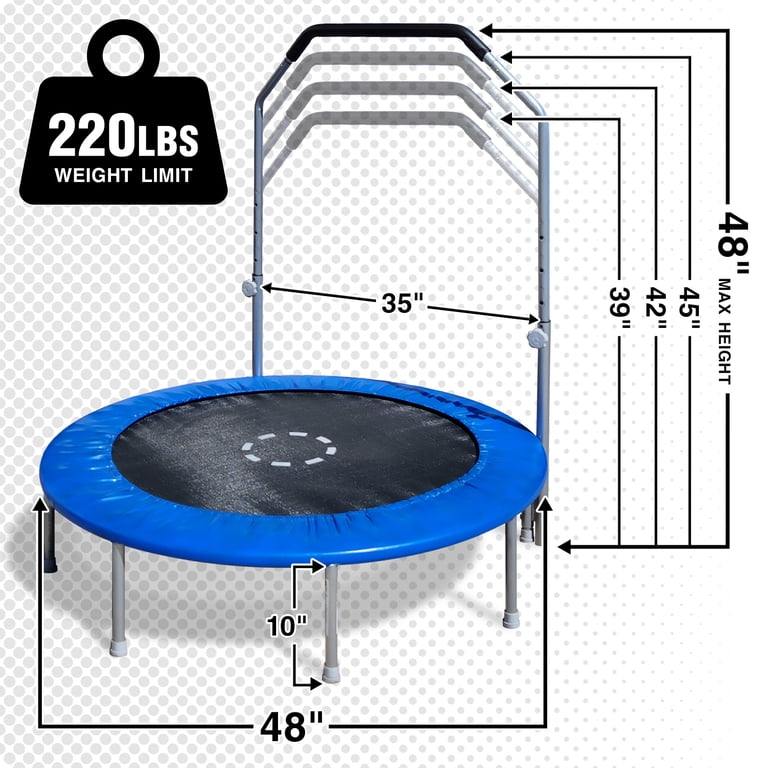 TruJump 48-Inch Mini Trampoline with Handrail for Exercise