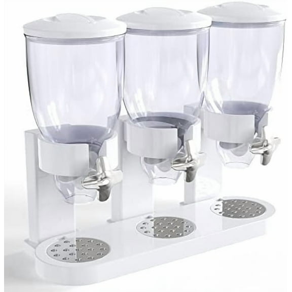 Triple Dry Food Dispenser Cereal Containers Storage Container Dispenser Countertop For Candy Nut Grain Granola Snack - White