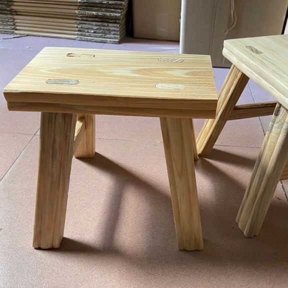 Milisten Khaki Wooden Small Step Stool for Home Use, 1-Piece Non-Portable Footrest Stool for Indoor Support